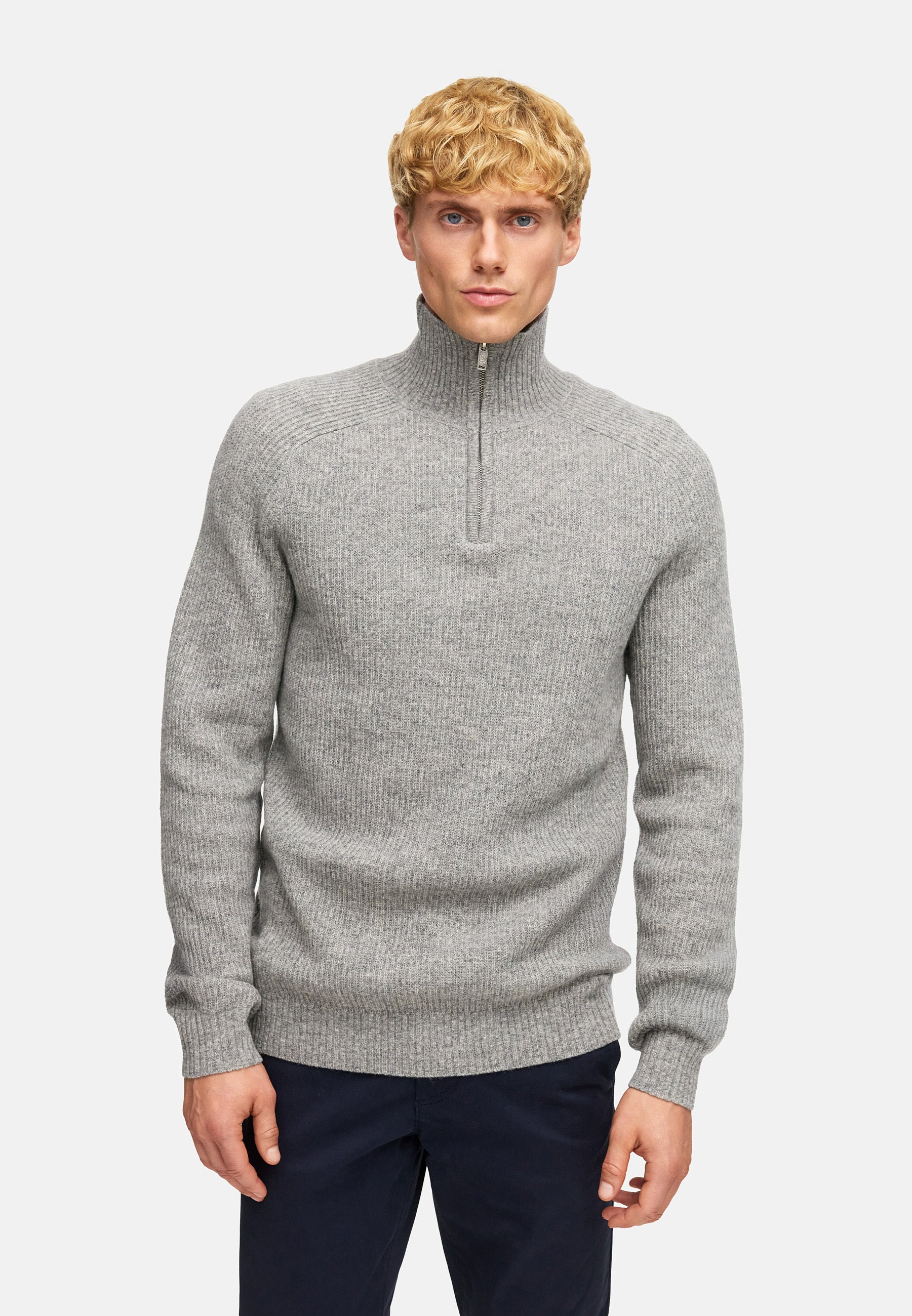 KRONSTADT | Men's Knitted Jumper KSDorsey Knit Half Zip Lt Grey