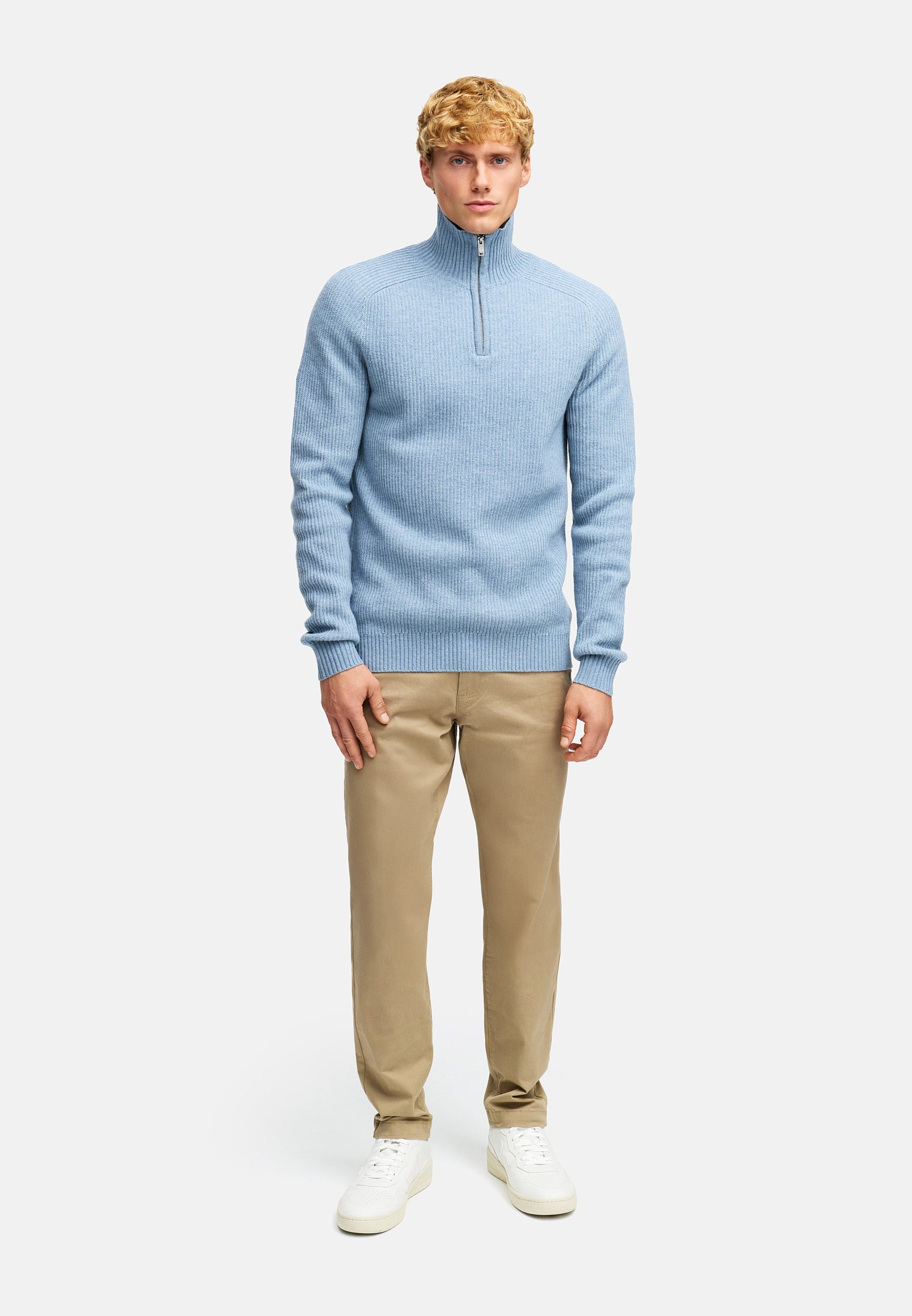 水色系　ポンチニット KRONSTADT | Men's Knitted Sweater KSDorsey Knit Half Zip Blue