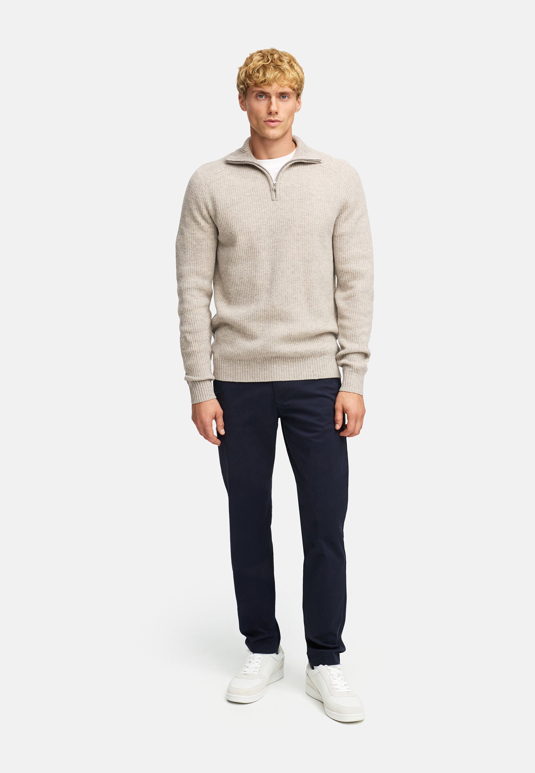 KRONSTADT | Men's Knitted Sweater KSDorsey Knit Half Zip Stone mix