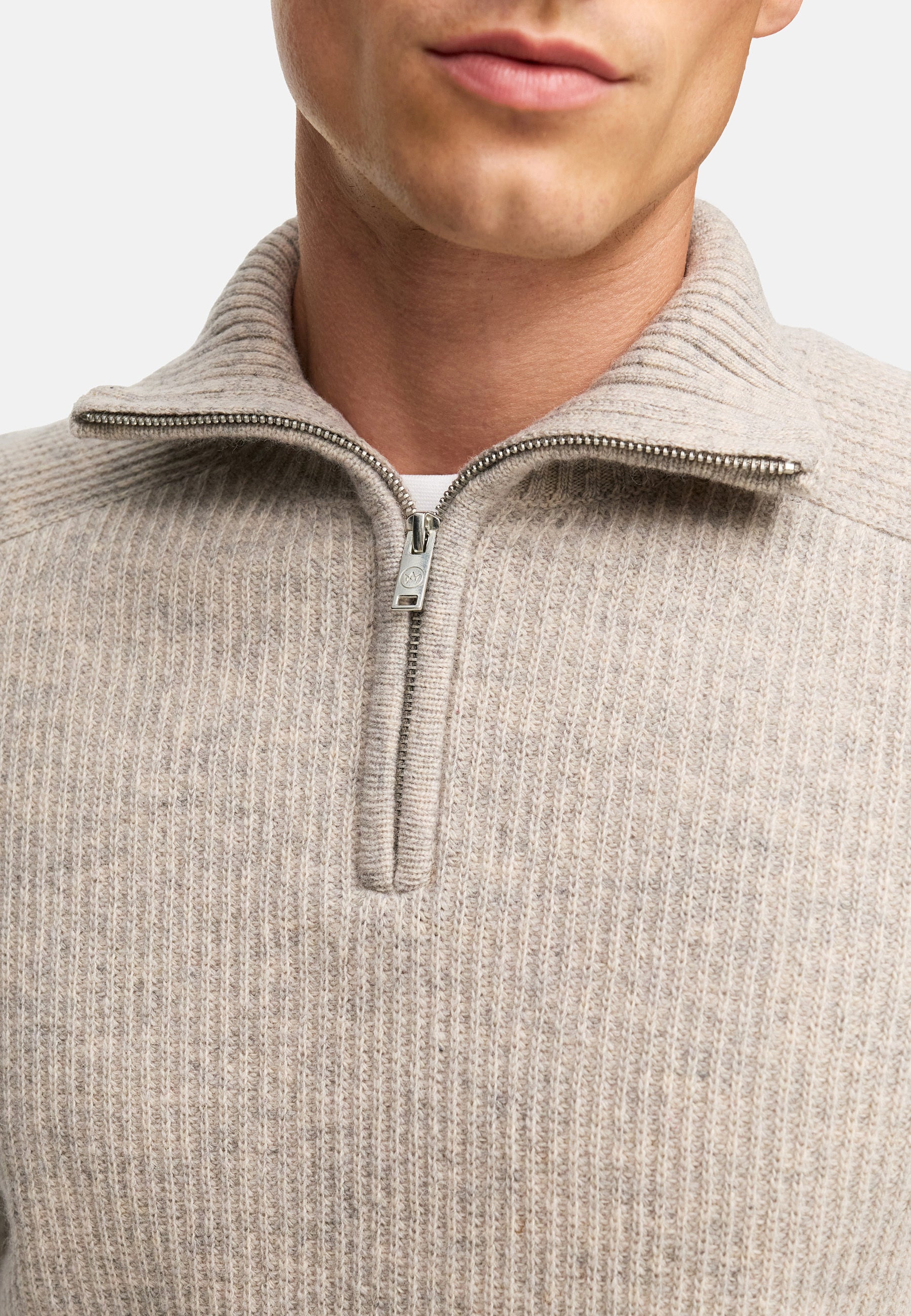 KRONSTADT | Men's Knitted Sweater KSDorsey Knit Half Zip Stone mix