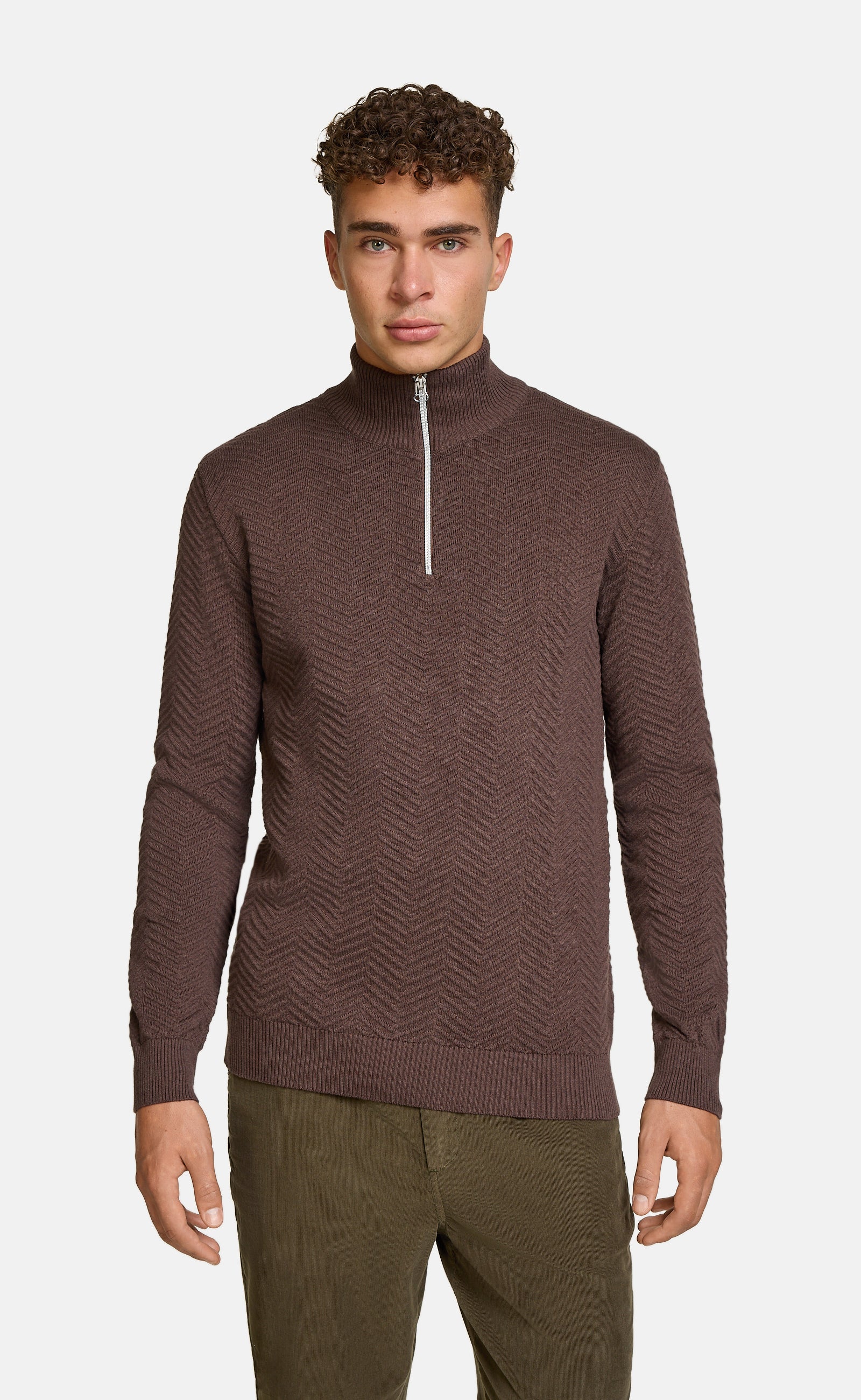 KRONSTADT | Men's Knit Sweater KSCarlo Half-Zip Chocolate Plum Mix