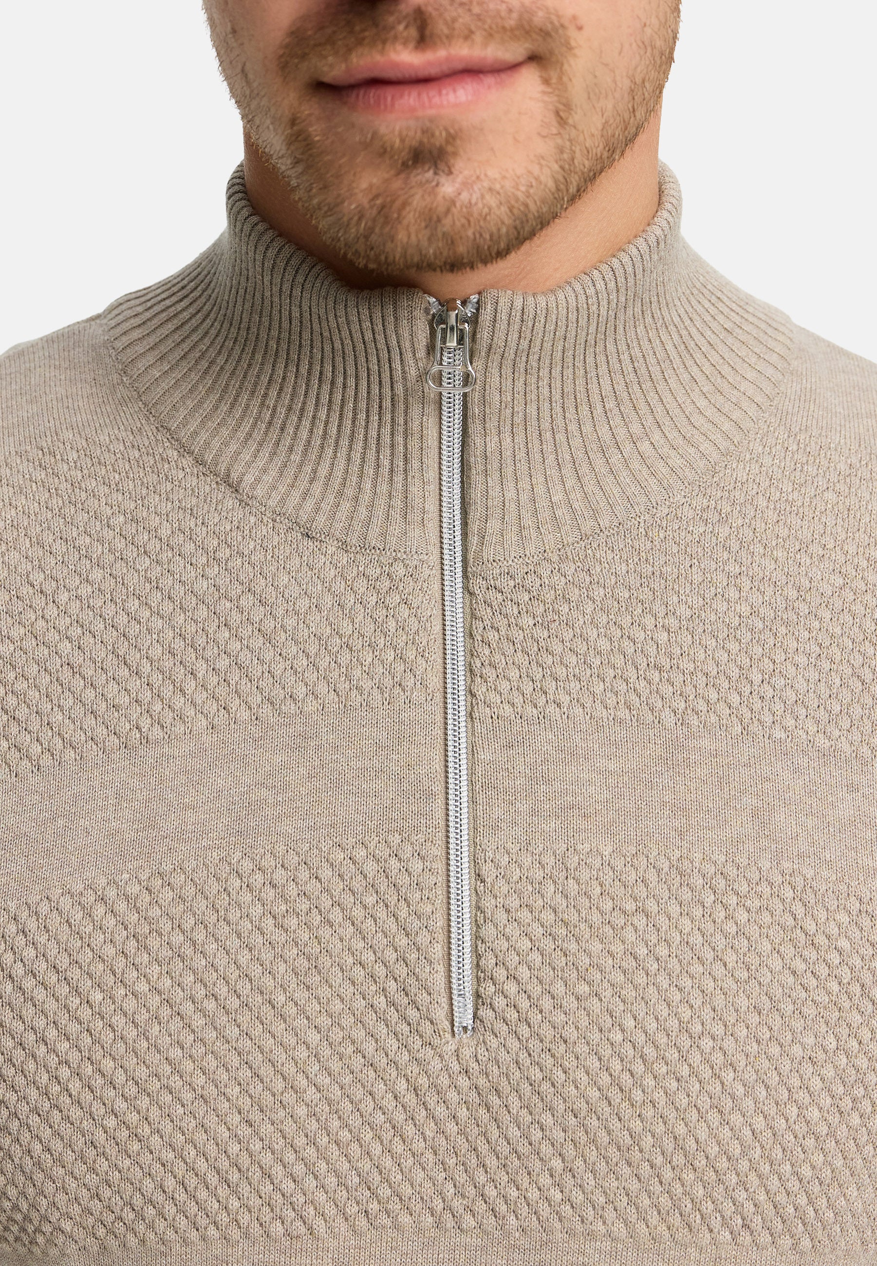 KRONSTADT | Men's Knitted Jumper KSHannes Half-Zip Sand mix