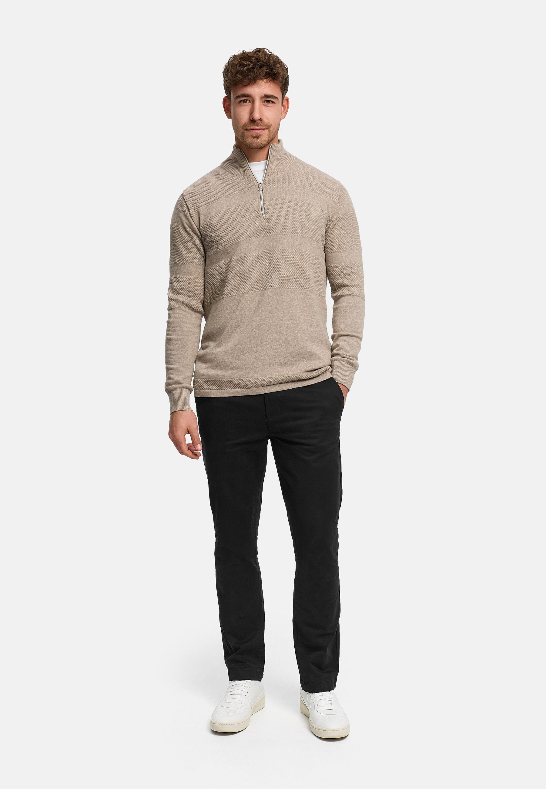 KRONSTADT | Men's Knitted Jumper KSHannes Half-Zip Sand mix