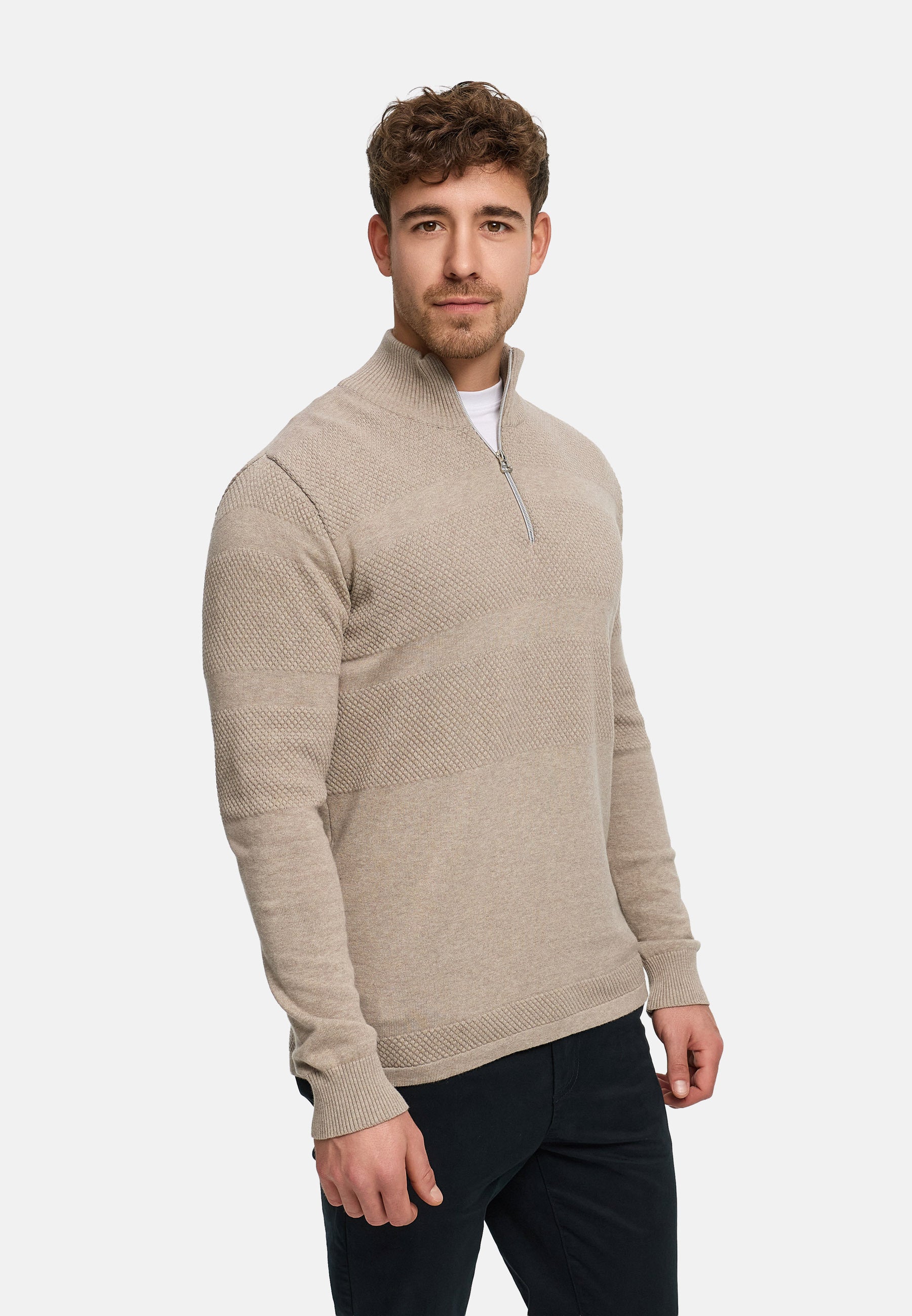 KRONSTADT | Men's Knitted Jumper KSHannes Half-Zip Sand mix