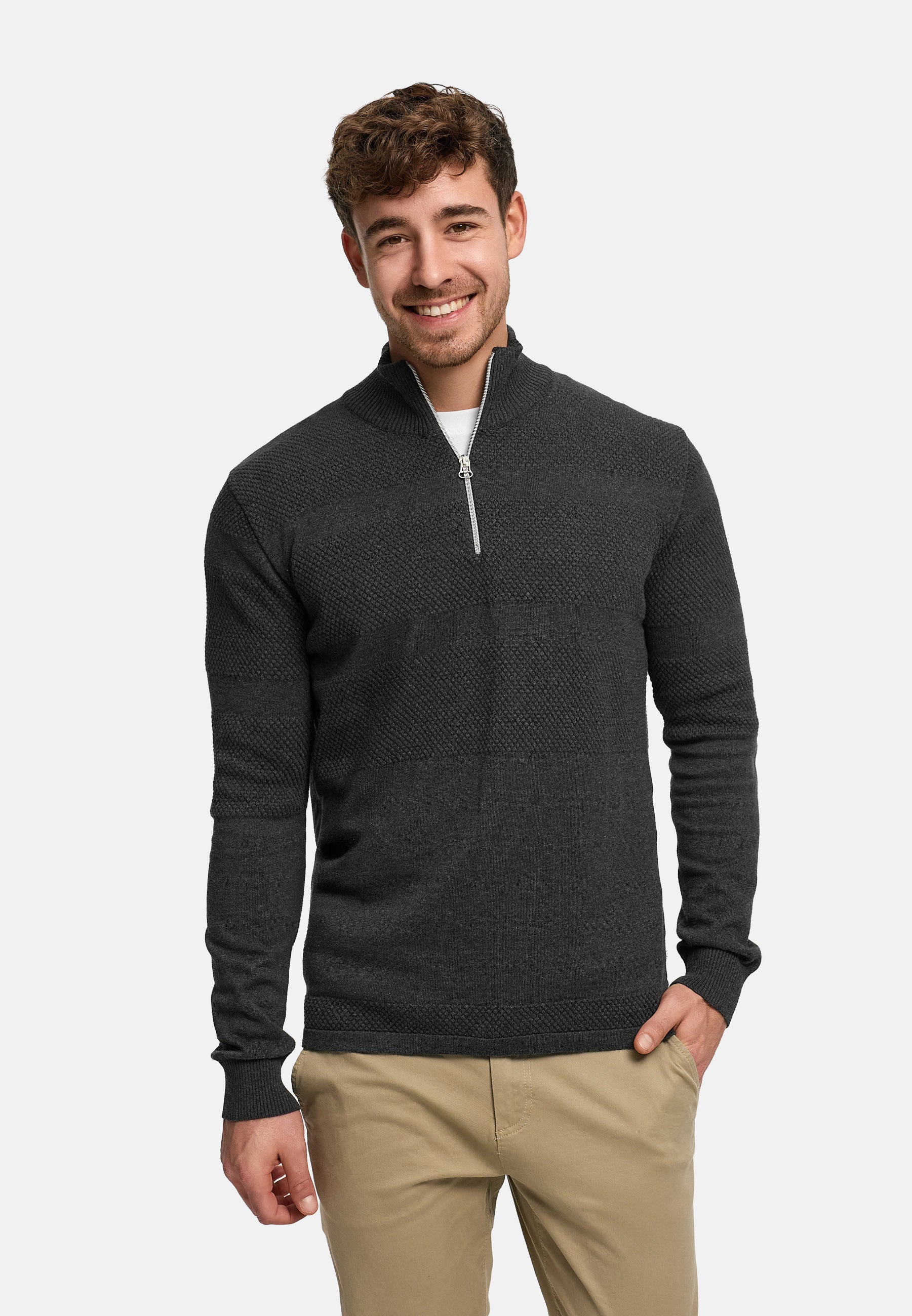 Strickpullover KSHannes Half-Zip Charcoal Mix Produktbild