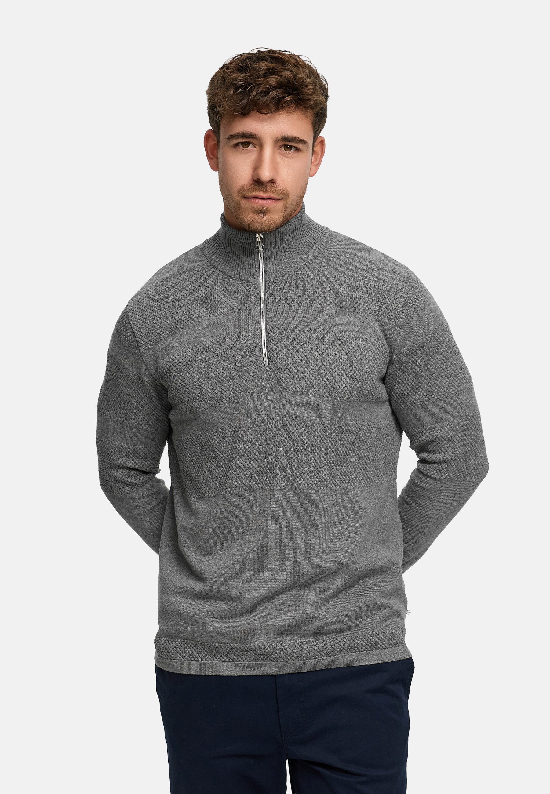 KRONSTADT | Men's Knitted Sweater KSHannes Half-Zip Lt Grey Mix