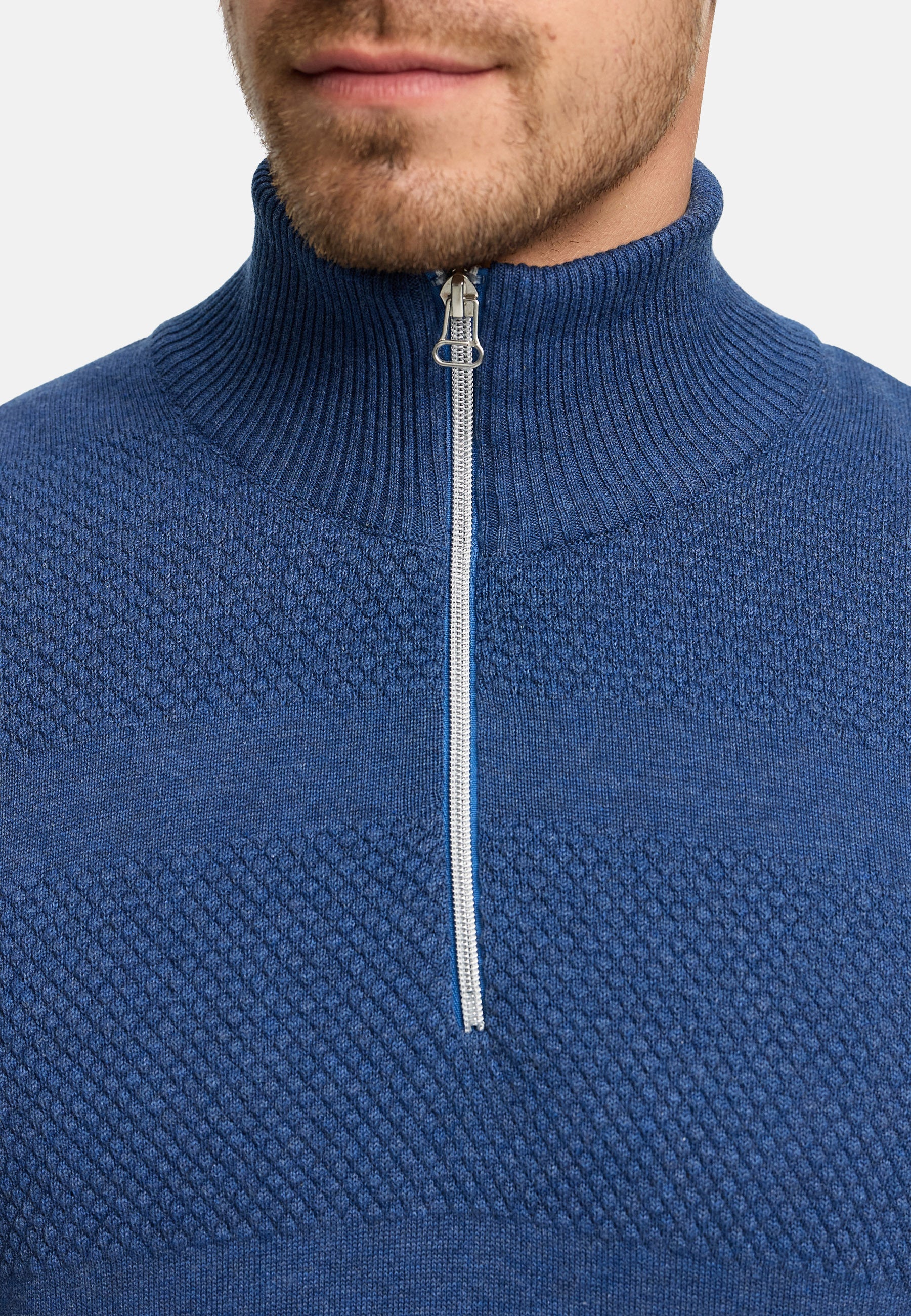 KRONSTADT | Men's Knitted Sweater KSHannes Half-Zip Federal Blue