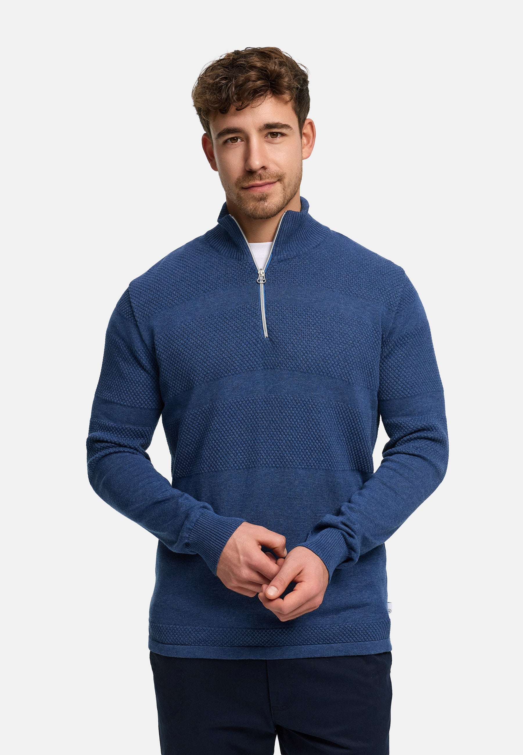 KRONSTADT | Men's Knitted Sweater KSHannes Half-Zip Federal Blue