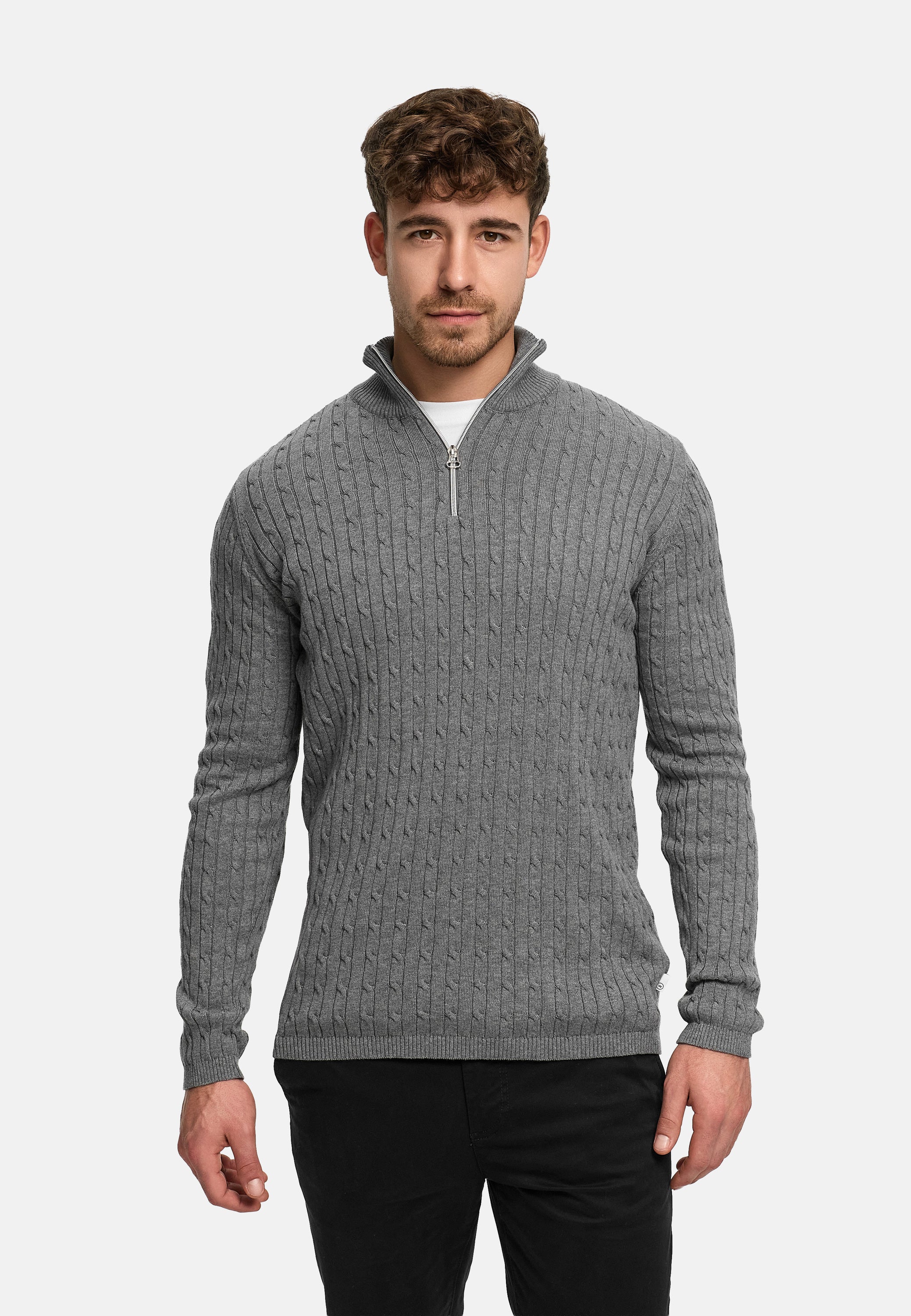 KRONSTADT | Men's Knit Sweater KSCable Half-Zip Lt Grey Mix