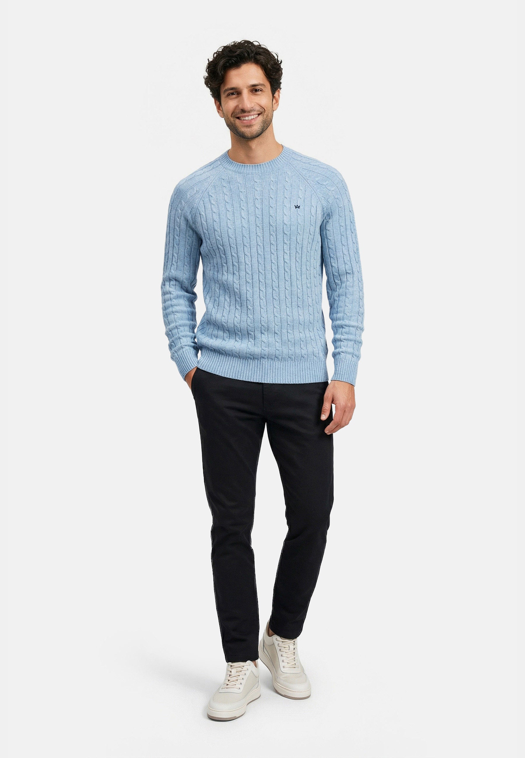 Strickpullover KSFlynn cabel crew neck knit Blue Shadow Mix